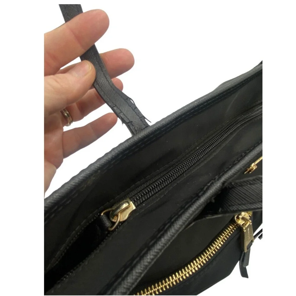 Michael Kors Kempton Medium Pocket Tote‎ Bag black leather nylon zip gold
